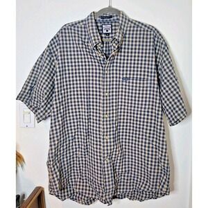 Faconnable Mens XL Plaid Check Button Down Shirt Short Sleeve 100% Cotton VTG